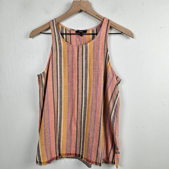 Drew Anthropologie Linen Agave Stripe Tank Top M Pink Gold Multicolor Boho - Picture 1 of 7